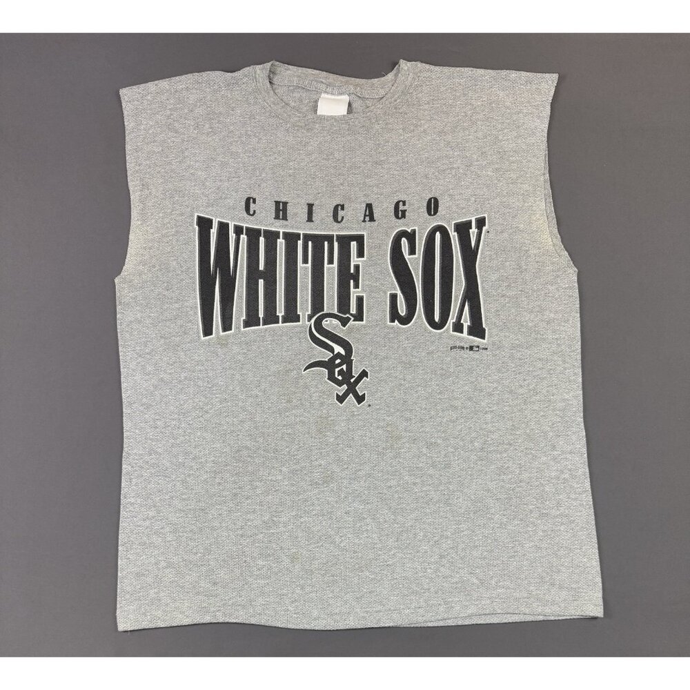 Vintage 1998 Chicago White Sox MLB Baseball Gray Cut Off Sleeve Shirt Sports Art